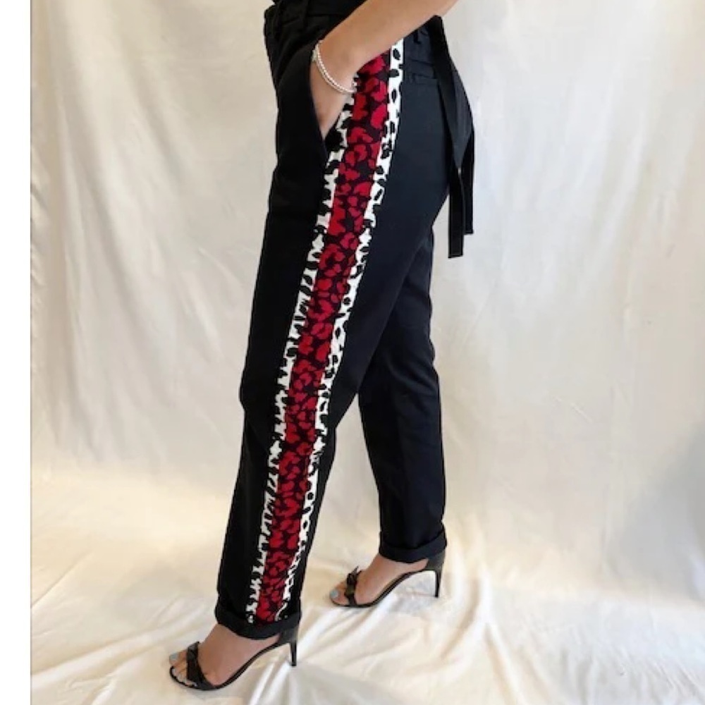 No. 21 Pants Black Red White Leopard Print Trouser Tie Back Italy Size IT38 US 2